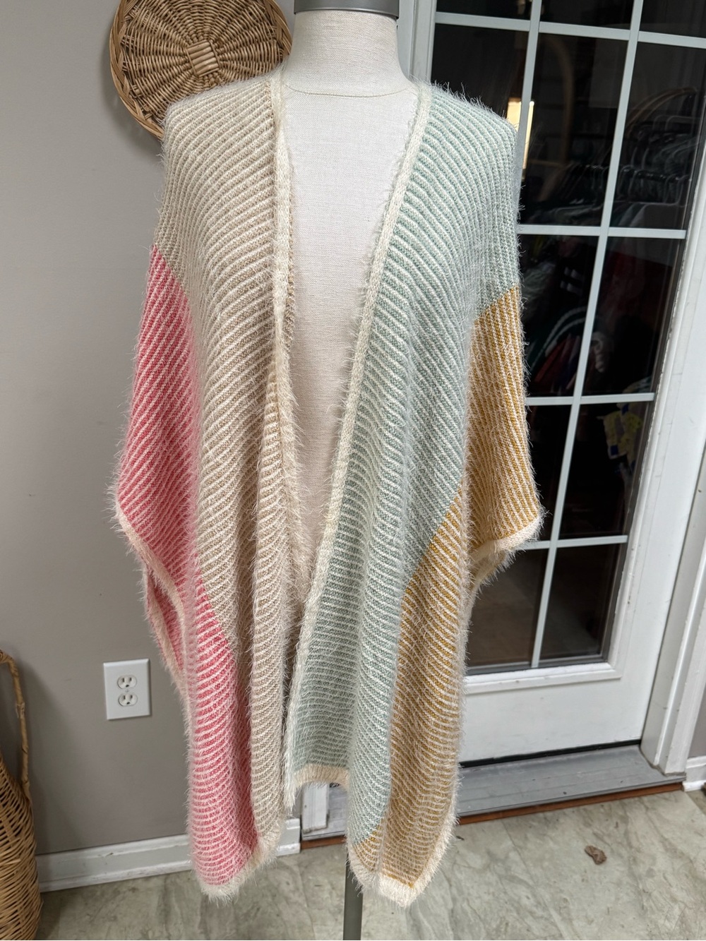 Anthropologie Akemi + Kin Fuzzy Colorblock Open Front Poncho Kimono Sweater O/S